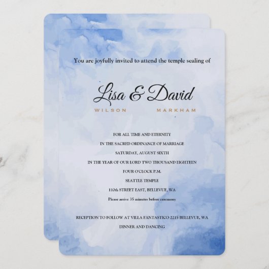 Temple Wedding & Reception Uitnodiging-Blauwe Wate Kaart (Voorkant / Achterkant)