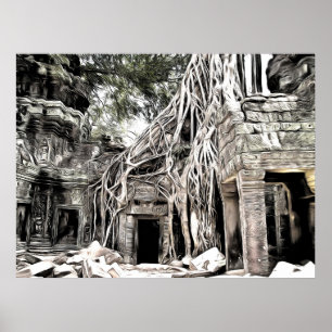 TEMPLO EM ANGKOR TEMPEL BIJ ANGKOR POSTER
