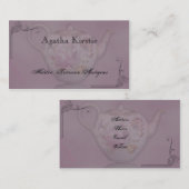 Temps antique de thé sur le carte de visite mauve (Devant / Derrière)