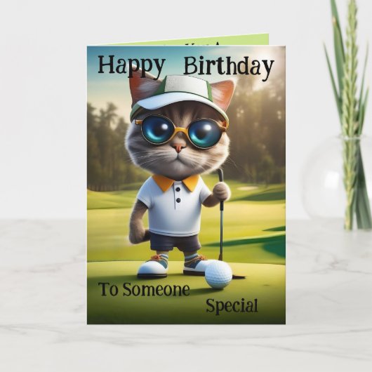 Temps de golf : Funny Cat Golf Player, Carte Anniv (Devant)