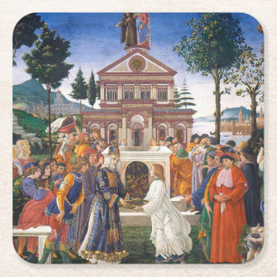 Temptages van Christus, Sandro Botticelli Vierkante Kartonnen Onderzetter