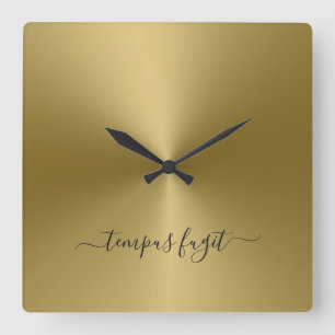 Tempus Fugit Antiek Gold Metallic stijl Vierkante Klok