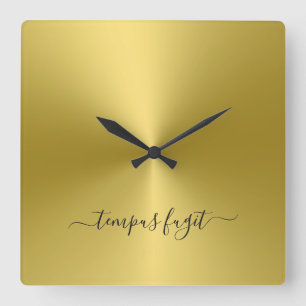 Tempus Fugit Yellow Gold Metallic Style Acrylisch Vierkante Klok