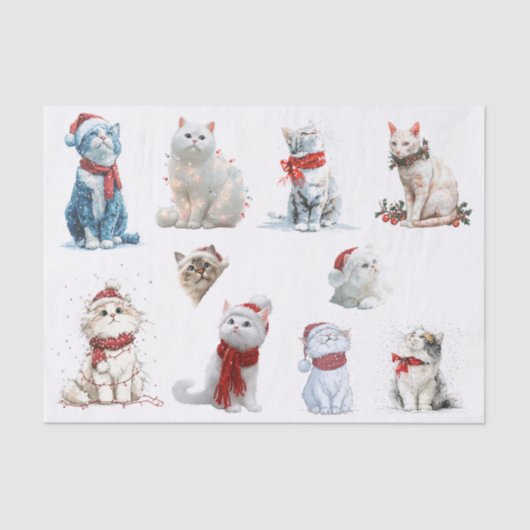 Ten Christmas Cats on a White Background Tissuepapier (Voorkant)