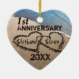 Ten eerste, elke Jubileum twee harten in zand Orna Keramisch Ornament