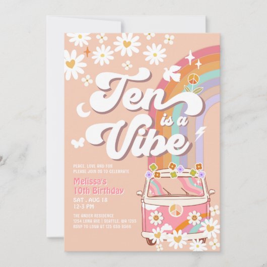 Ten is een Vibe Groovy Daisy Rainbow 10e verjaarda Kaart (Voorkant)