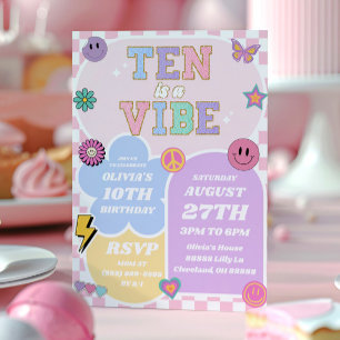 Ten is een vibe preppy patch 10e verjaardagsfeestj kaart