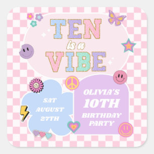 Ten is een vibe preppy patch 10e verjaardagsfeestj vierkante sticker