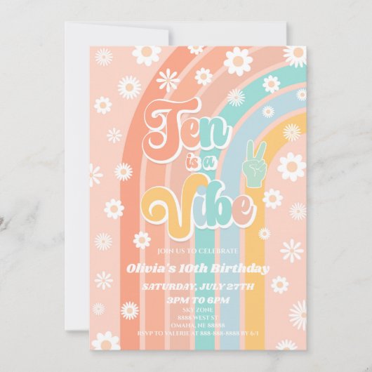 Ten is een vibe regenboog daisy 10e verjaardagsfee kaart (Voorkant)