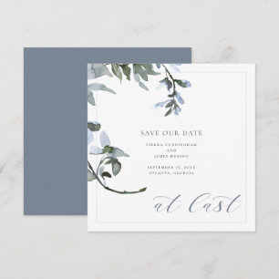 Ten slotte Blauwe Bloemige Calligrafie Save the Da Date