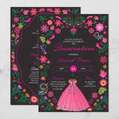Tenangos Bordados Pink Quinceañera Invitation (Devant / Derrière)