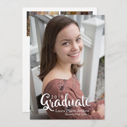 Tendance 2019 Script Graduation Photo Invitation (Devant / Derrière)