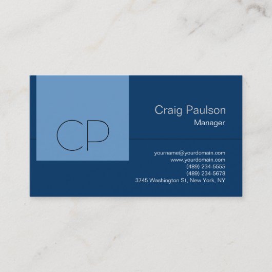 Tendance Bleu tons Moderne Carte de visite Monogra (Devant)