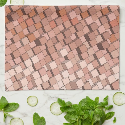Tendance Mocha Mousse 3D Cube Serviette de cuisine (Plié)