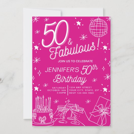Tendance rose 50 Et Fabuleuse Invitation Anniversa (Devant)