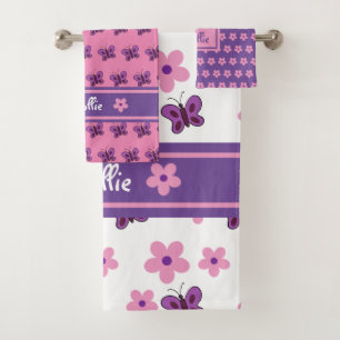 Tendance rose violet Fleurs blanches Papillons Enf