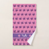 Tendance rose violet Fleurs blanches Papillons Enf (Serviette à main)