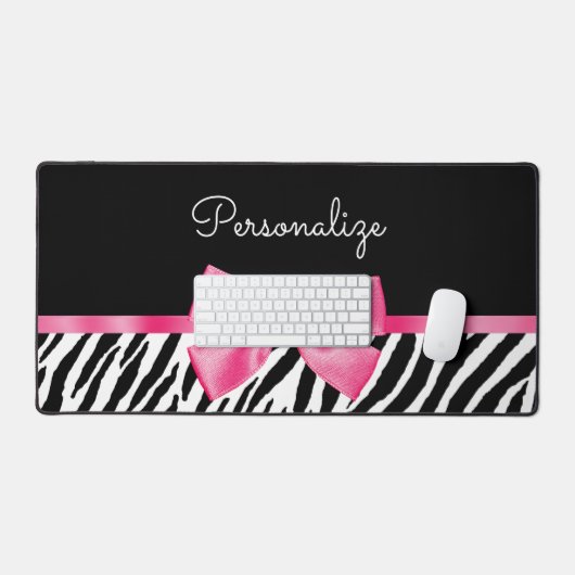 Tendance Zebra Print Chic Hot Rose Bow et nom (Clavier et souris)