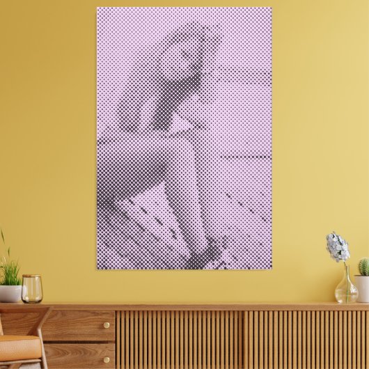 Tender Black & Lila Halftone Effect Sitting Girl Canvas Afdruk (Insitu (Woonkamer))