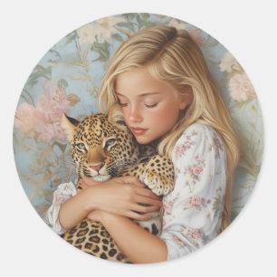 Tender Embrace met luipaard Ronde Sticker