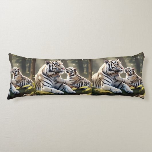 Tender White Tiger Bond – Elegant Body Pillow Lichaamskussen (Voorkant)