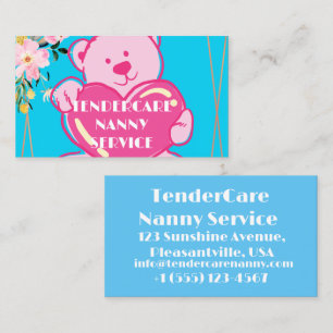 Tendercare Nanny Service Blauw & Roze Teddybeer Visitekaartje