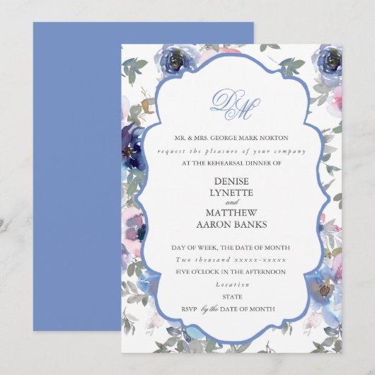 Tendre ensemble de mariage Invitation Bleu Bleuet (Devant / Derrière)