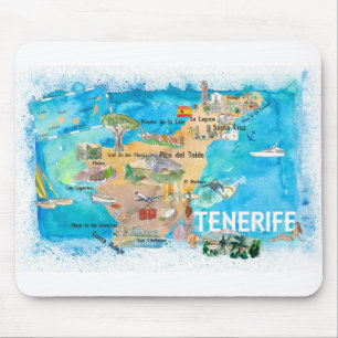 Tenerife Canarias Spanje Illustrate Map met Landm Muismat