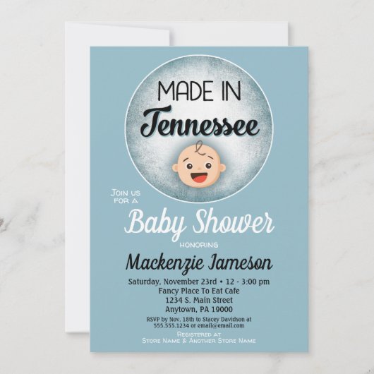 Tennessee Baby shower Funny Blue Boys Invitation (Devant)