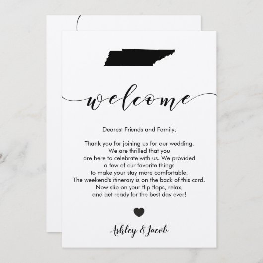 Tennessee bruiloft welkomstbrief en reisschema Kaa Programma (Voorkant / Achterkant)