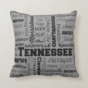 Tennessee Cities typografie, grijs Kussen