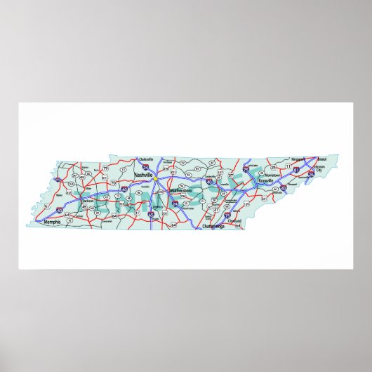 Tennessee Interstate Map Print (Voorkant)