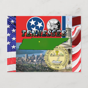 Tennessee-kaart, vlag, staatszegel en Afbeelding Briefkaart