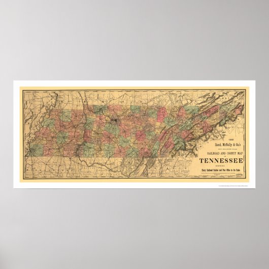 Tennessee Railroad & Post Kantoor Map 1888 Poster (Voorkant)