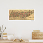 Tennessee Railroad & Post Kantoor Map 1888 Poster (Keuken)