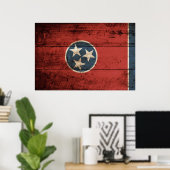 Tennessee State Flag op Old Wood Grain Poster (Thuiskantoor)