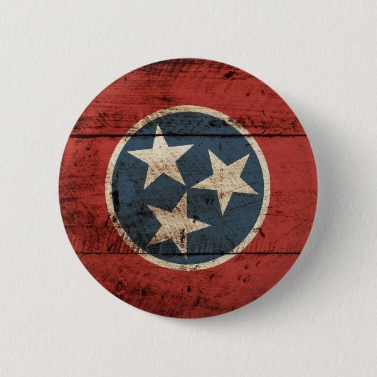 Tennessee State Flag op Old Wood Grain Ronde Button 5,7 Cm (Voorkant)