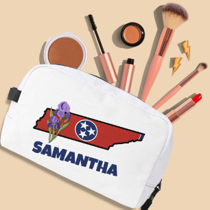 Tennessee Vlag & Bloem Paarse Iris Aangepaste Teks Toilettasje