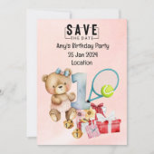 Tennis 1e Verjaardag Save the Date for Party Kaart (Voorkant)
