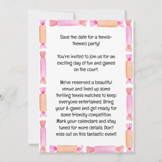 Tennis 1e Verjaardag Save the Date for Party Kaart (Achterkant)