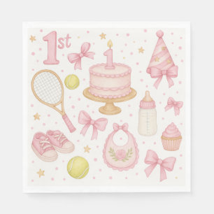 Tennis 1e verjaardag voor baby meisje roze toon ra servet