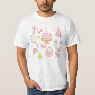Tennis 1e verjaardag voor baby meisje roze toon ra t-shirt