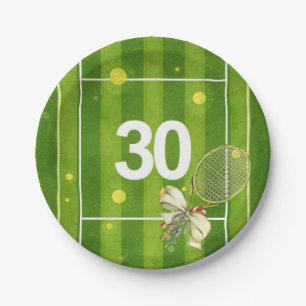 Tennis 30e verjaardag Balls op het veld Papieren Bordje