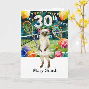 Tennis 30e verjaardag thema voor Siamese Cat liefh Kaart