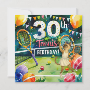 Tennis 30e verjaardag voor Siamese kattenliefhebbe Feestdagenkaart