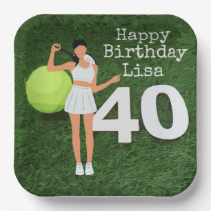 Tennis 40ste verjaardag met een vrouw tennisspeler papieren bordje