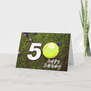 Tennis 50e Anniversaire carte avec balle sur vert