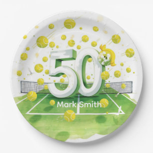 Tennis 50e verjaardag Balls op het veld Papieren Bordje