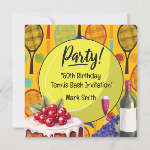 Tennis 50e verjaardag met naam op racket thema kaart