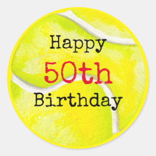 Tennis 50e verjaardag met tennisbal en nummer ronde sticker